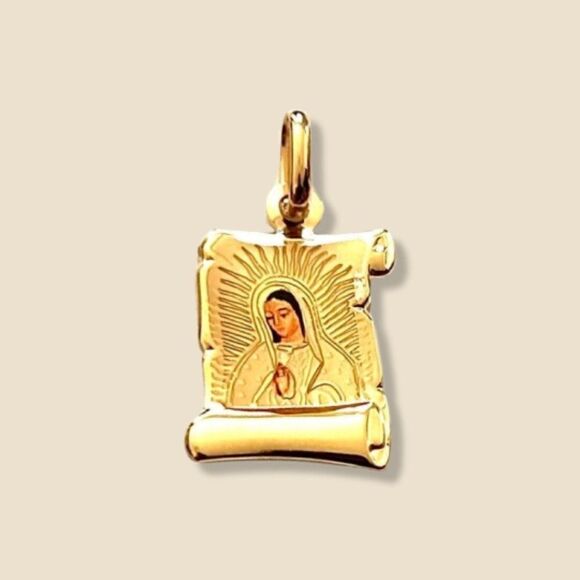 Guadalupe Virgin Mary 14k Solid Gold Pendant | Birthday Gift | Faith | Holiday | - Picture 4 of 8